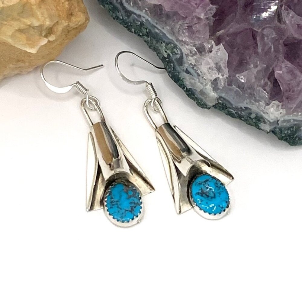 Sterling Silver Squash Blossom Turquoise Earrings By Louise Yazzie Navajo J803